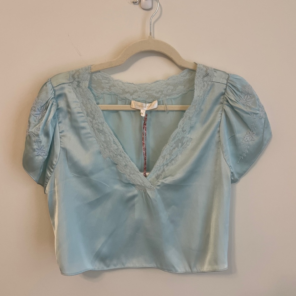 LoveShackFancy Lisanne Crop Top Angel Blue